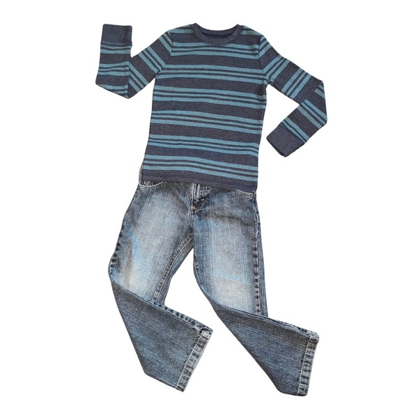 Wrangler Blue and Gray Striped Long Sleeve Tee Set - Picture 2 of 3